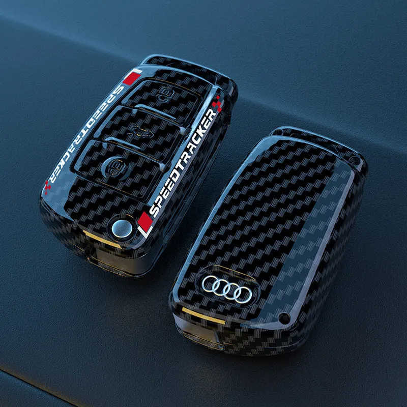 Carbon fibre style car key cover in carbon and white colours with mirror accessory