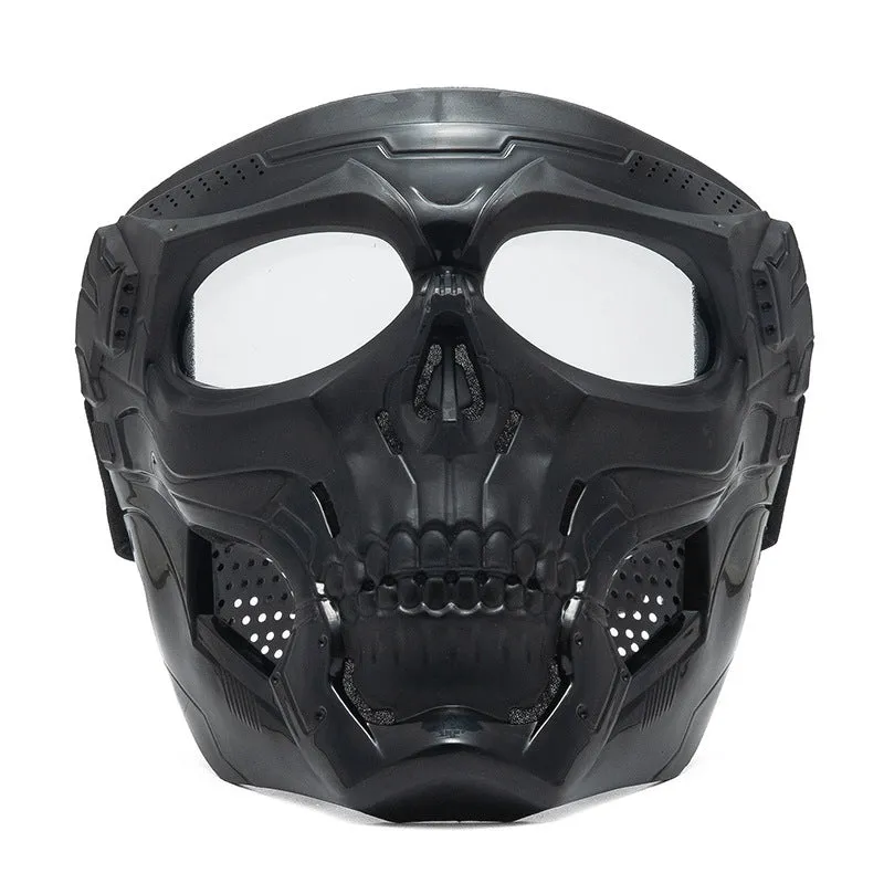 Skull riding mirror windproof goggles unisex full frame with interchangeable lens and headband in black