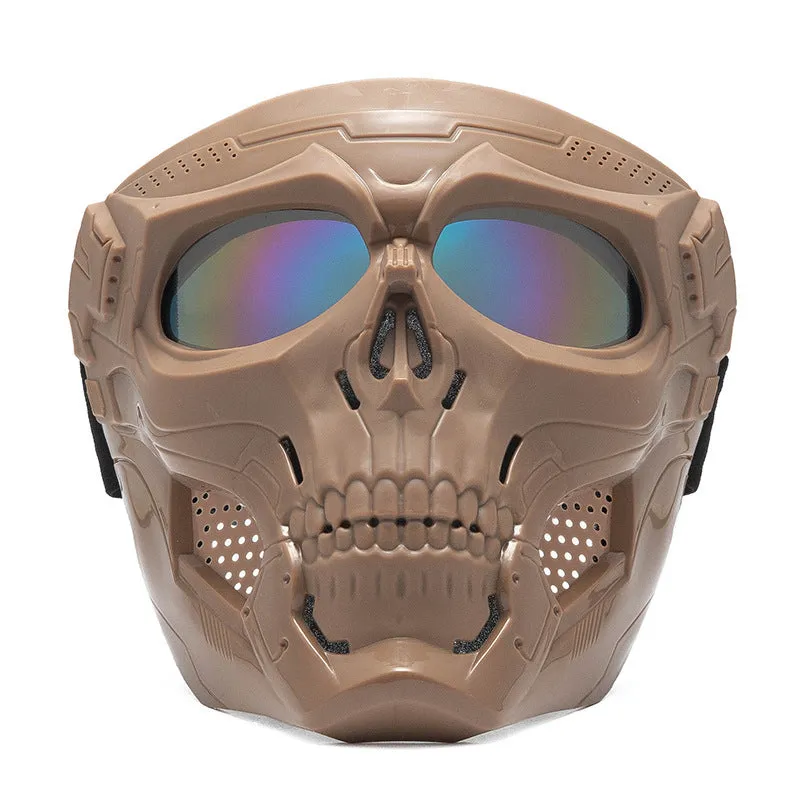 Skull riding mirror windproof goggles unisex full frame with interchangeable lens and headband in black