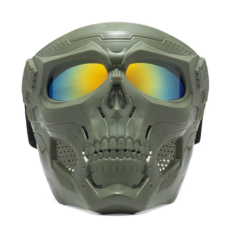 Skull riding mirror windproof goggles unisex full frame with interchangeable lens and headband in black
