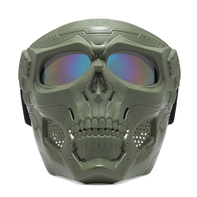 Skull riding mirror windproof goggles unisex full frame with interchangeable lens and headband in black