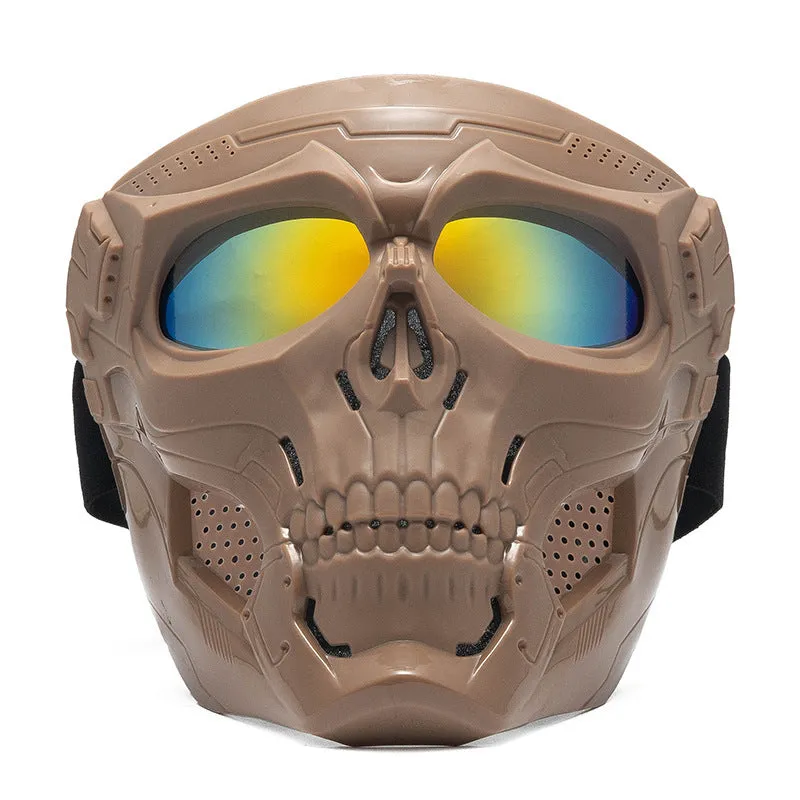 Skull riding mirror windproof goggles unisex full frame with interchangeable lens and headband in black