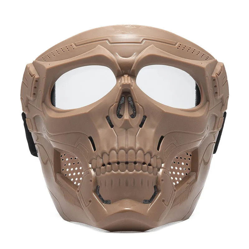 Skull riding mirror windproof goggles unisex full frame with interchangeable lens and headband in black