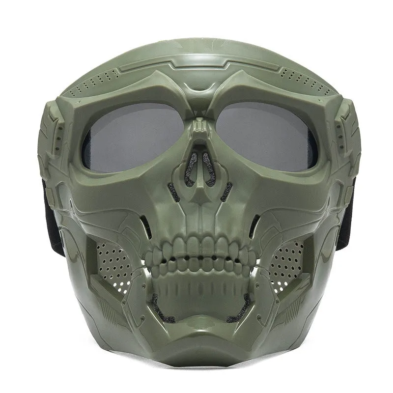 Skull riding mirror windproof goggles unisex full frame with interchangeable lens and headband in black
