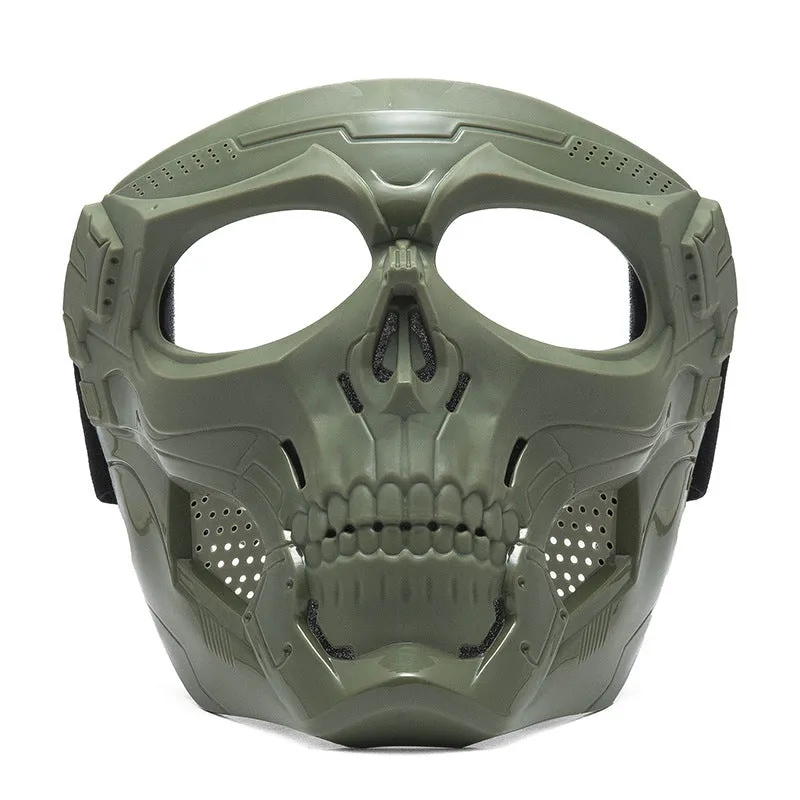 Skull riding mirror windproof goggles unisex full frame with interchangeable lens and headband in black