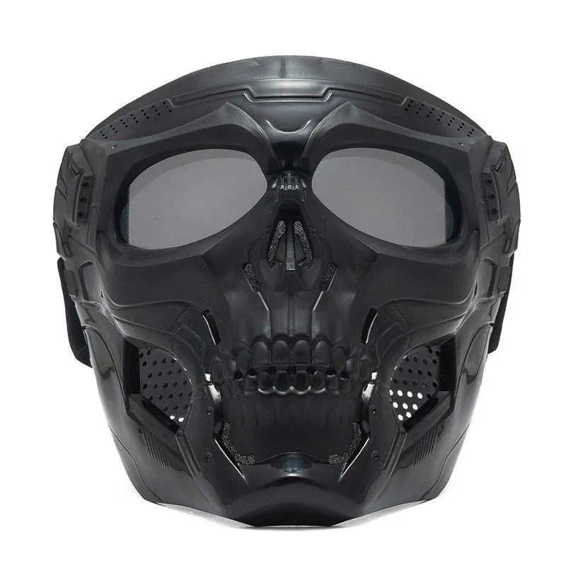Skull riding mirror windproof goggles unisex full frame with interchangeable lens and headband in black
