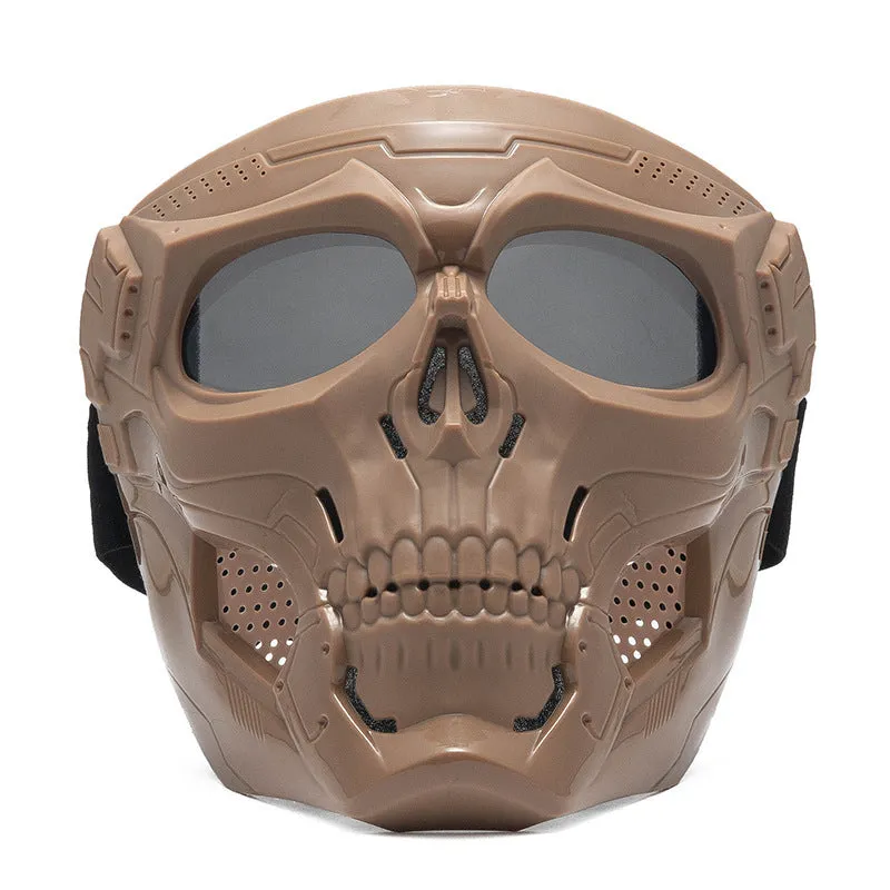 Skull riding mirror windproof goggles unisex full frame with interchangeable lens and headband in black