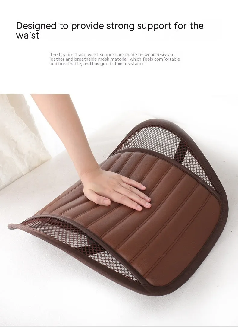 Memory foam car lumbar support cushion with adjustable straps shown in sapphire blue colour