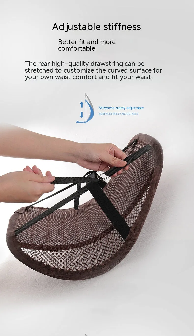 Memory foam car lumbar support cushion with adjustable straps shown in sapphire blue colour