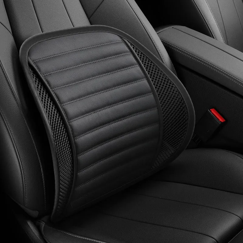 Memory foam car lumbar support cushion with adjustable straps shown in sapphire blue colour