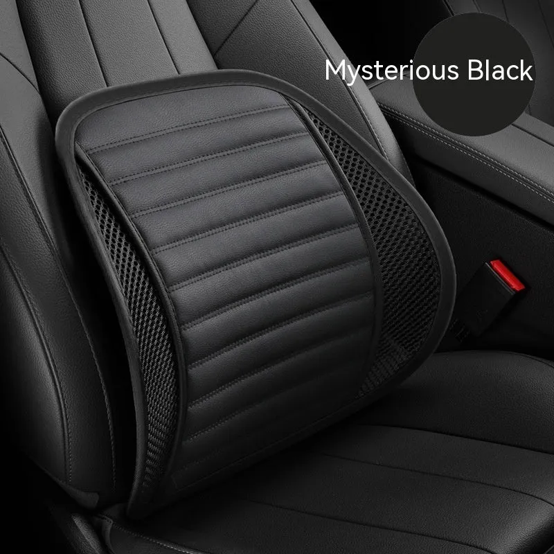 Memory foam car lumbar support cushion with adjustable straps shown in sapphire blue colour
