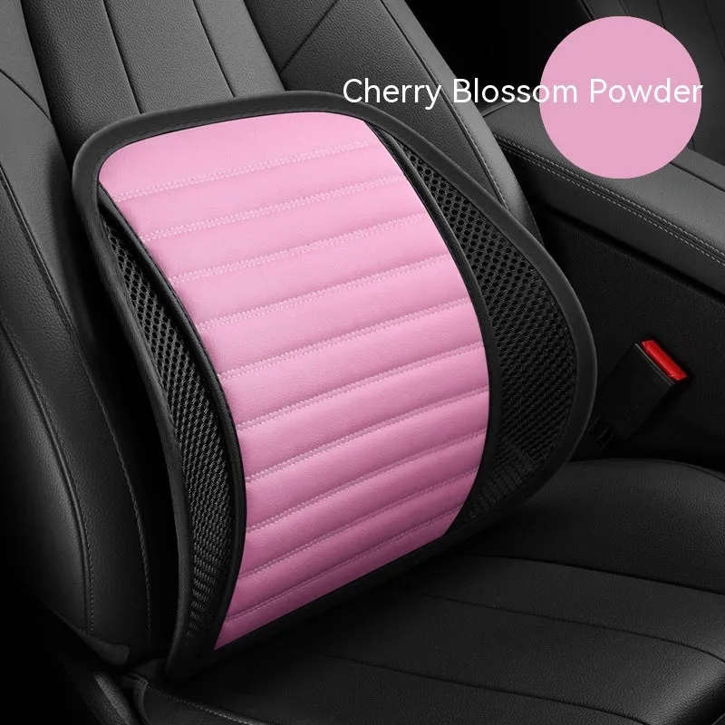 Memory foam car lumbar support cushion with adjustable straps shown in sapphire blue colour