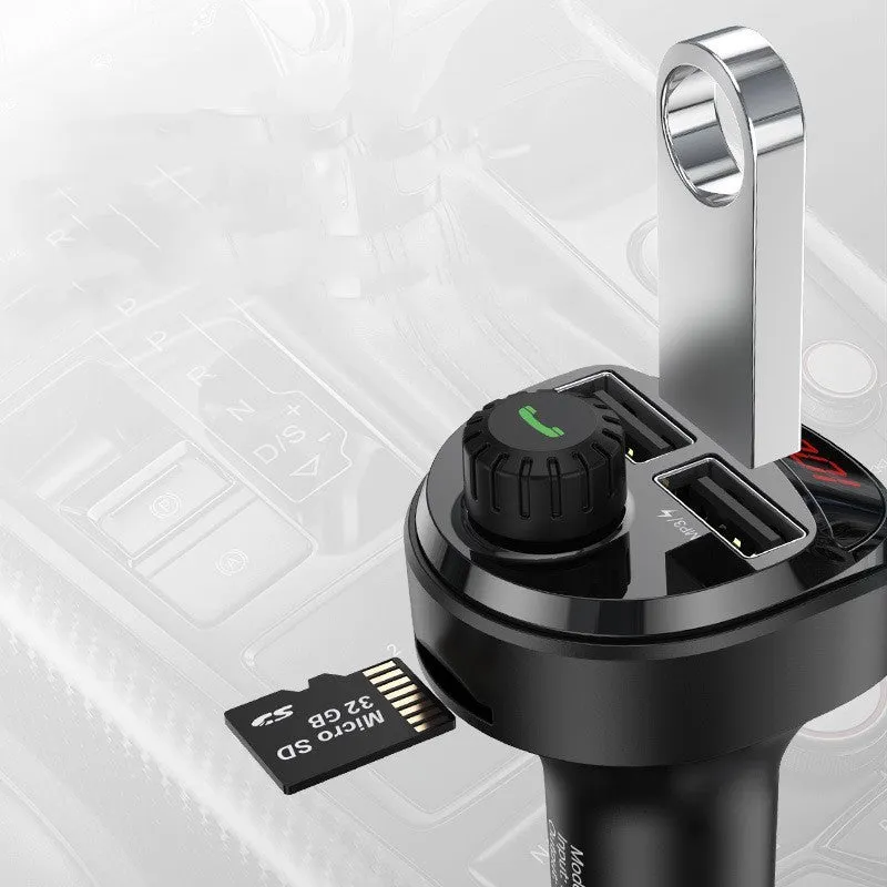 Bluetooth FM AM car audio player with dual USB ports and digital voltage display