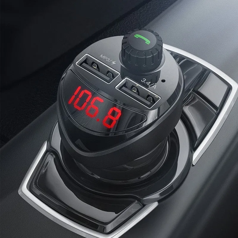 Bluetooth FM AM car audio player with dual USB ports and digital voltage display