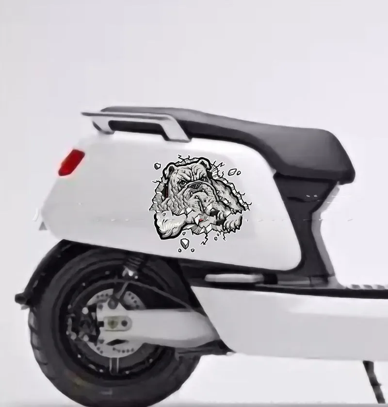 Grey dog pattern motorcycle bumper sticker on a 17cm by 17cm paper decal.