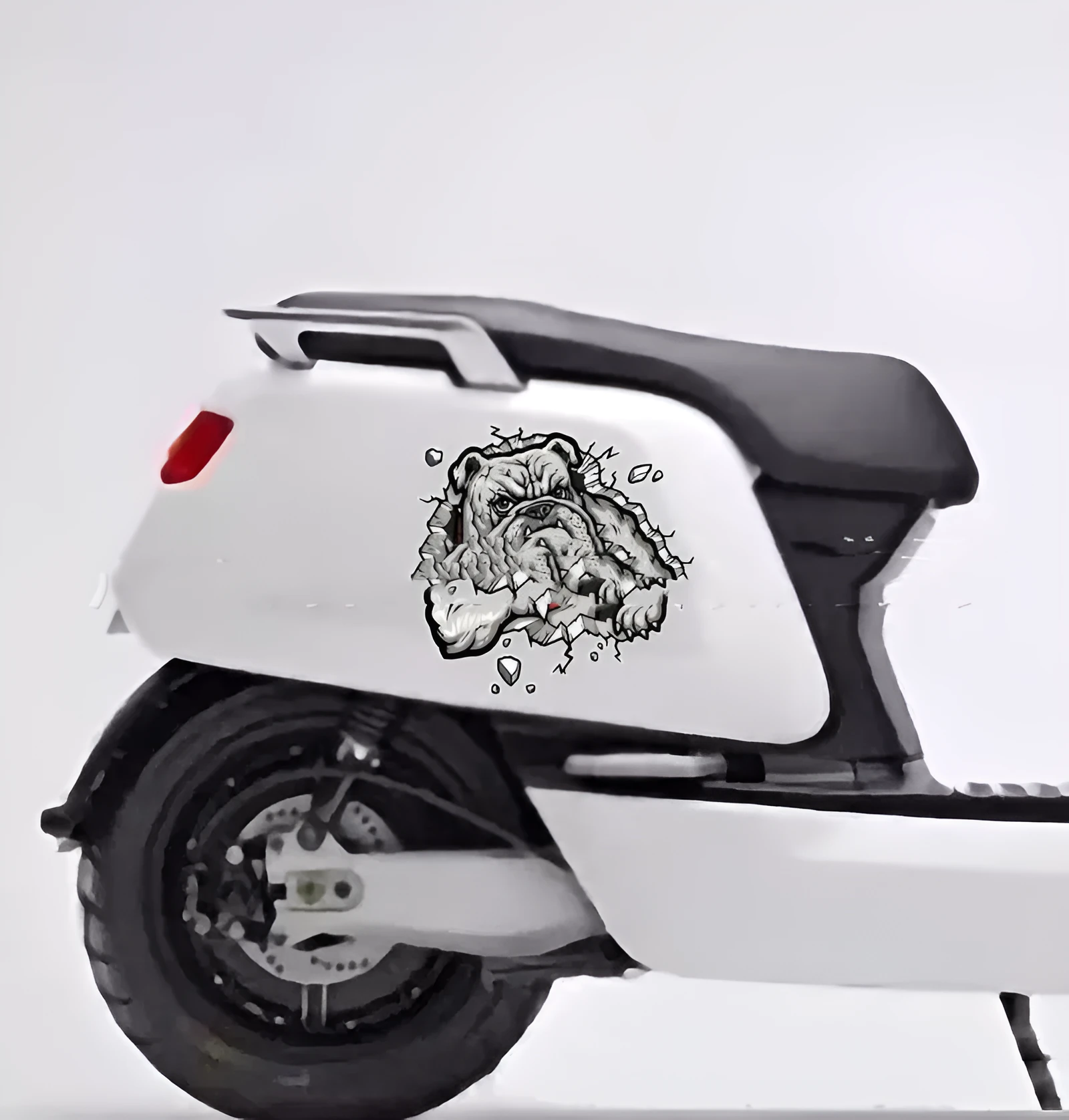 Grey dog pattern motorcycle bumper sticker on a 17cm by 17cm paper decal.
