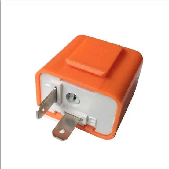 2 pin motorcycle adjustable flasher turn signal LED relay in black with orange housing detail