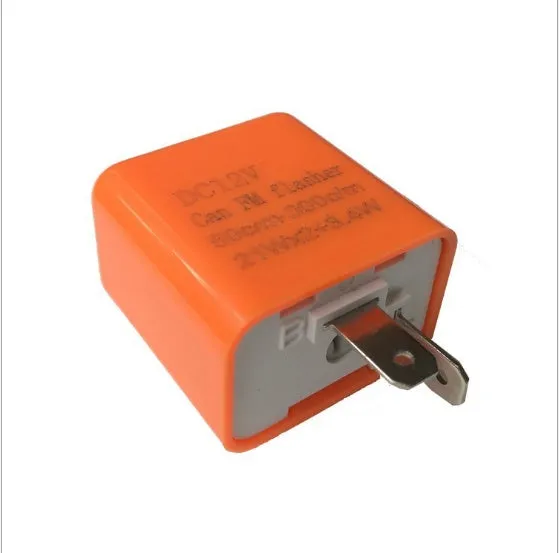 2 pin motorcycle adjustable flasher turn signal LED relay in black with orange housing detail