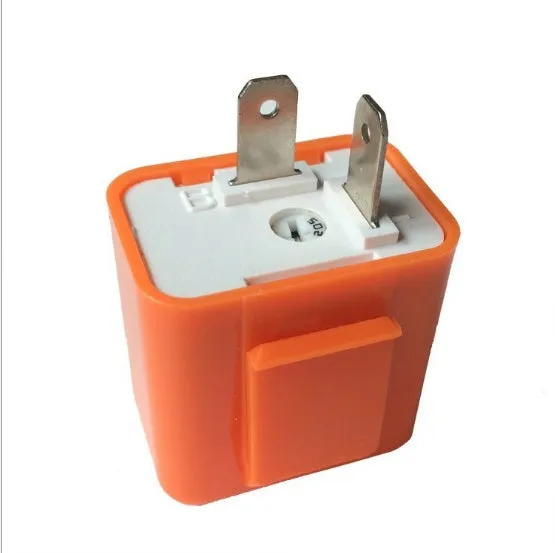 2 pin motorcycle adjustable flasher turn signal LED relay in black with orange housing detail