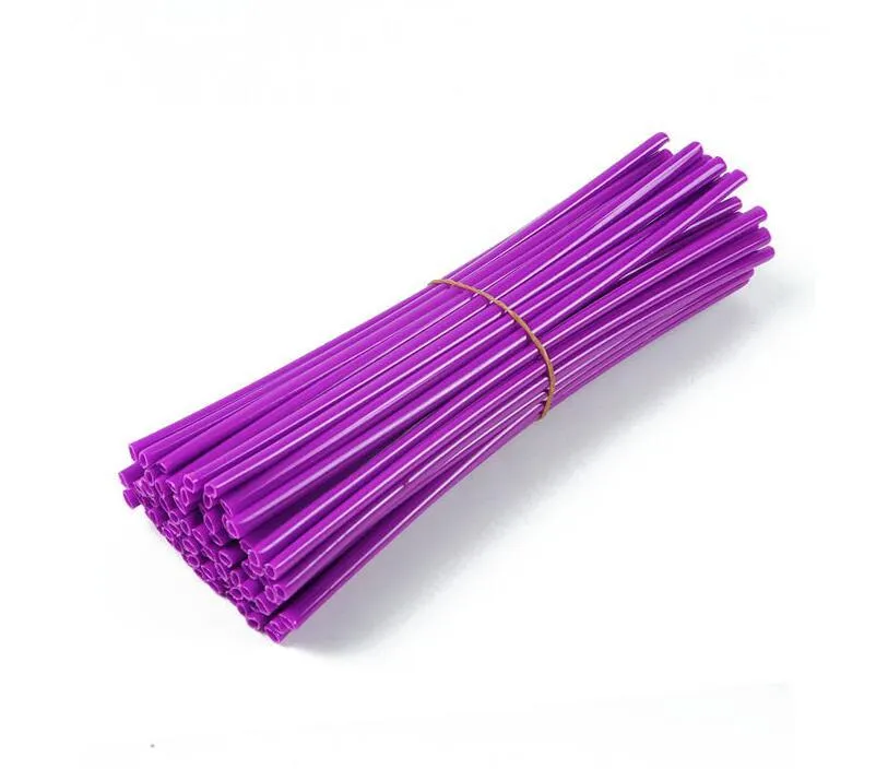 72 plastic motorcycle spoke wraps in assorted colours, 24cm length, on a wheel