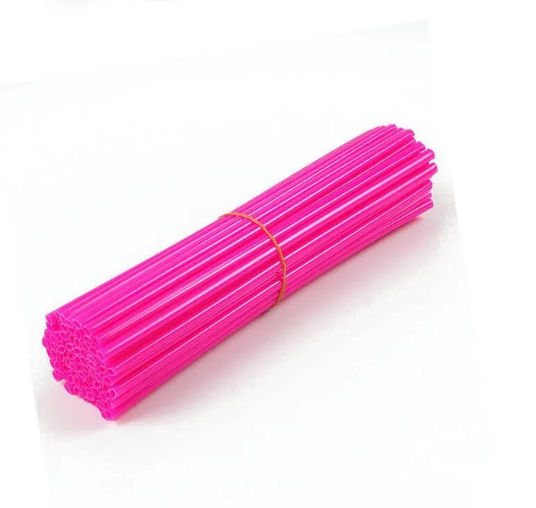 72 plastic motorcycle spoke wraps in assorted colours, 24cm length, on a wheel