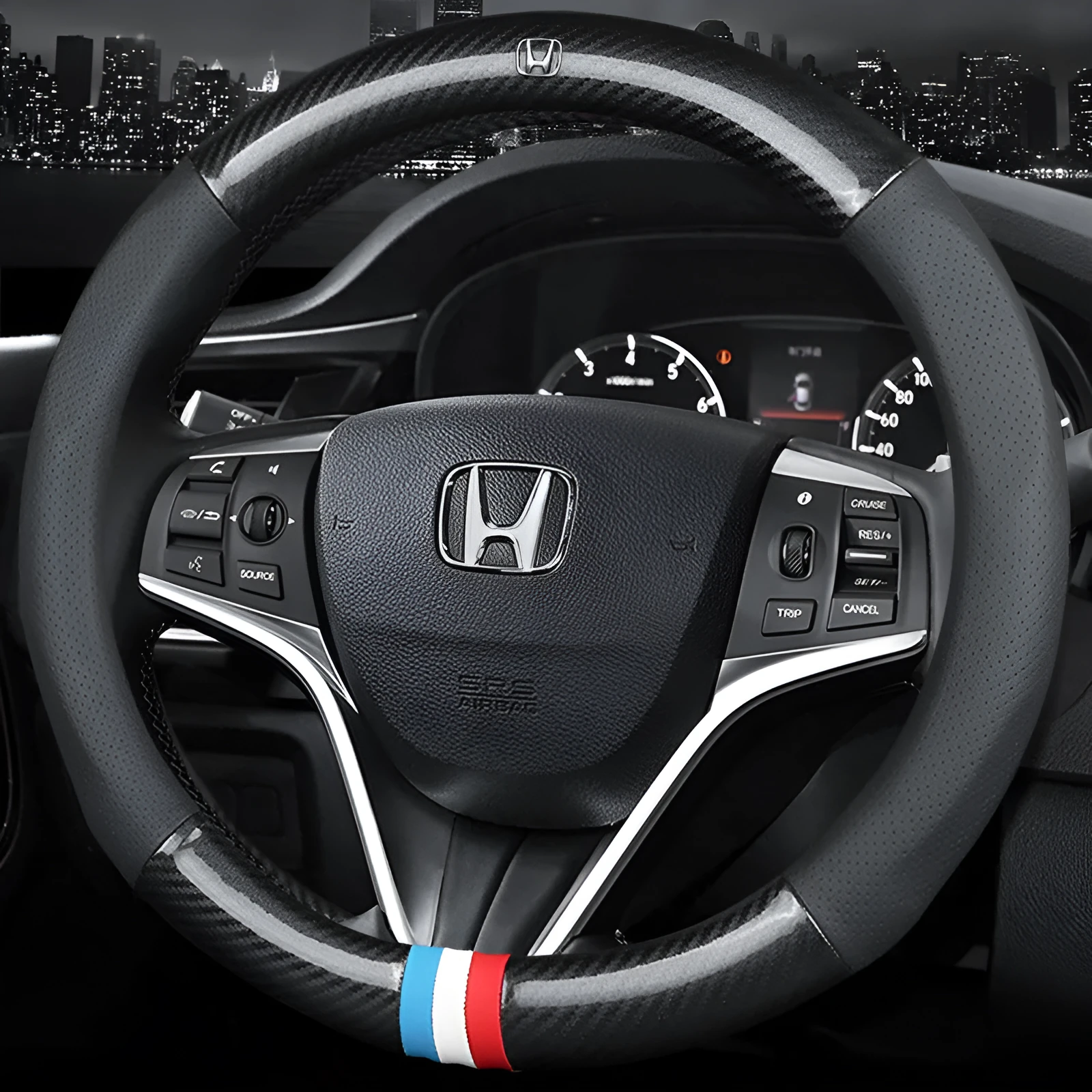 Universal 38cm leather carbon fiber steering wheel cover in mirror black with hole option