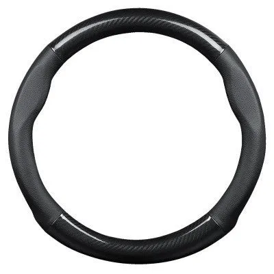 Universal 38cm leather carbon fiber steering wheel cover in mirror black with hole option