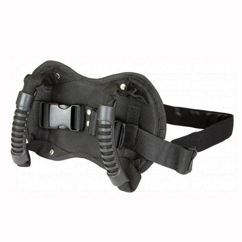 Black motorcycle back seat safety handle armrest with adjustable waistband and breathable mesh padding