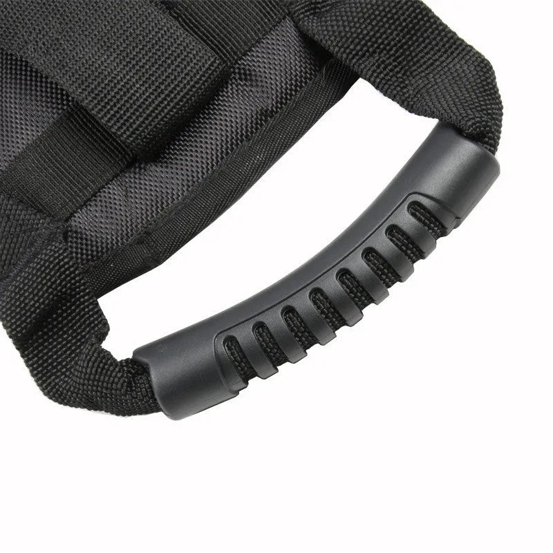 Black motorcycle back seat safety handle armrest with adjustable waistband and breathable mesh padding