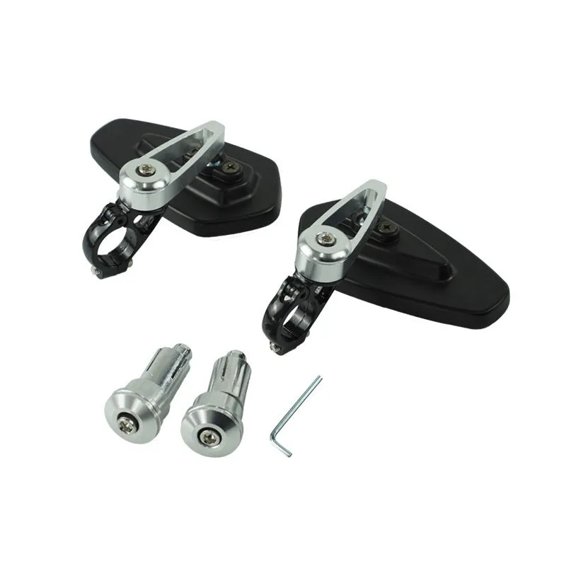 Pair of black 22mm universal aluminium alloy motorcycle handlebar end rearview mirrors