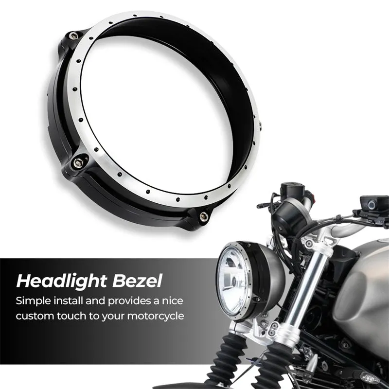 Black CNC aluminium headlight cover frame for BMW R Nine T Scrambler motorcycle