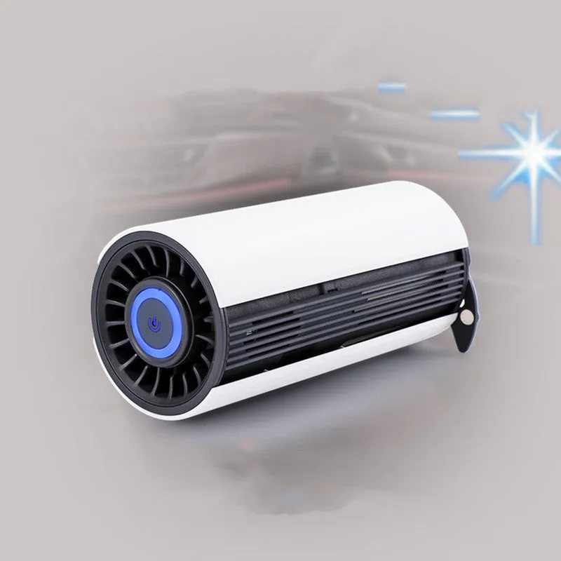 AB-8830 white matte ABS car air purifier with negative ion function placed in cup holder