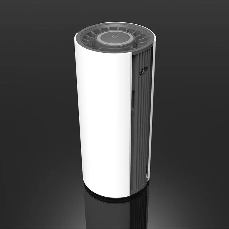 AB-8830 white matte ABS car air purifier with negative ion function placed in cup holder