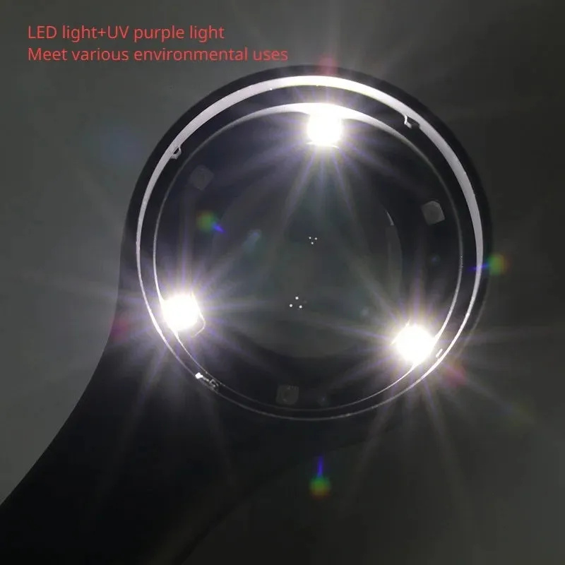 Black appraisal magnifying glass with 30x optical lens and LED light for jewellery inspection