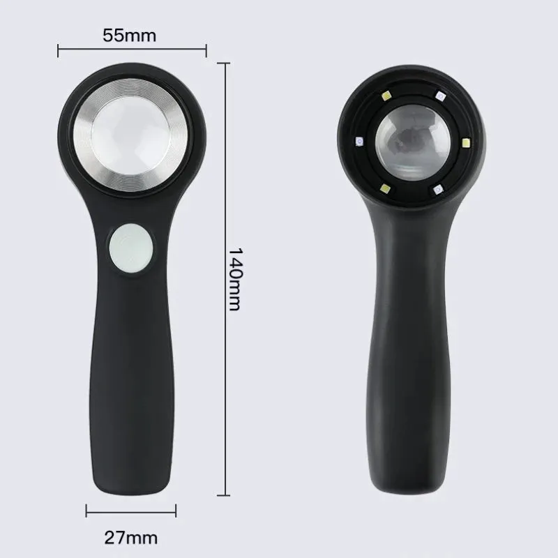 Black appraisal magnifying glass with 30x optical lens and LED light for jewellery inspection
