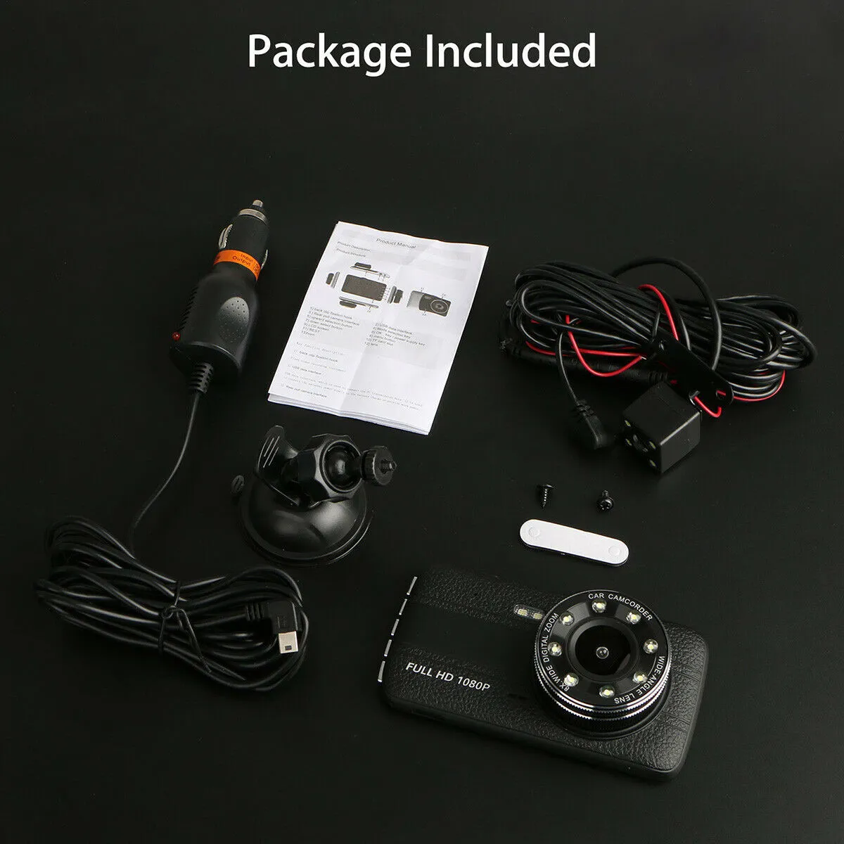 HD driving recorder with eight night vision lights and 4.0 inch screen installed on car windscreen
