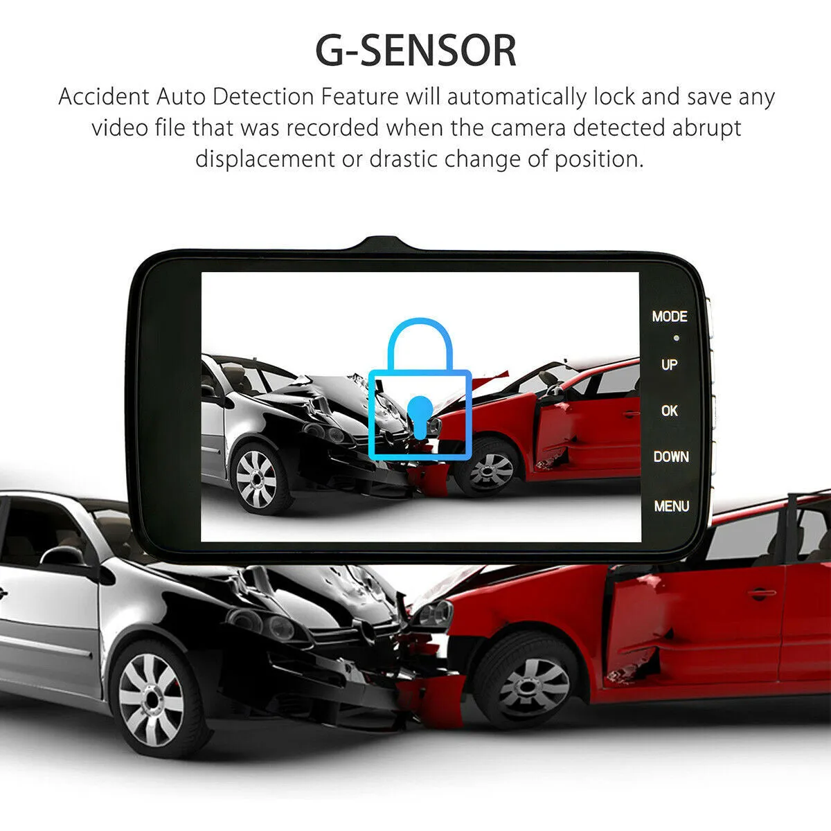 HD driving recorder with eight night vision lights and 4.0 inch screen installed on car windscreen
