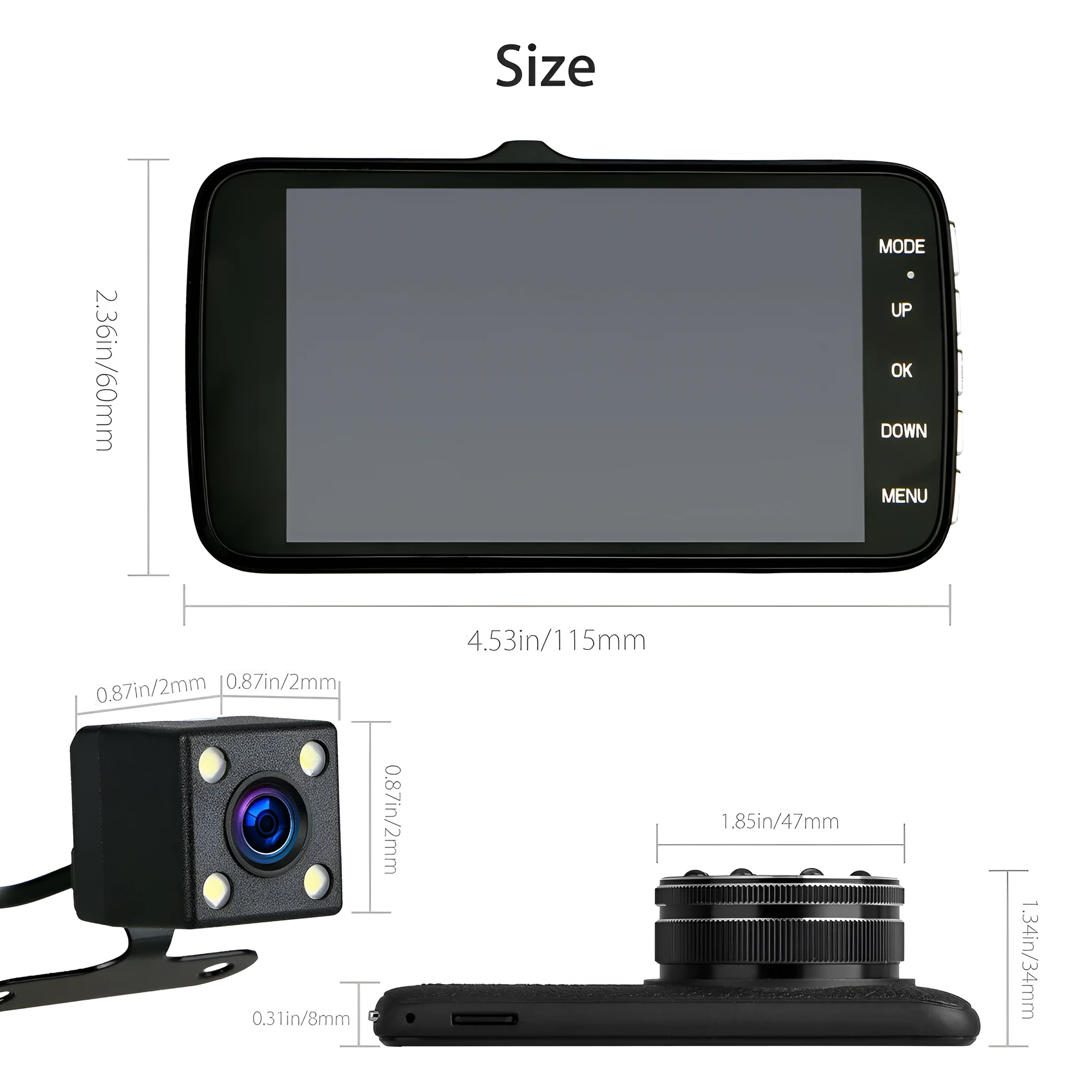 HD driving recorder with eight night vision lights and 4.0 inch screen installed on car windscreen
