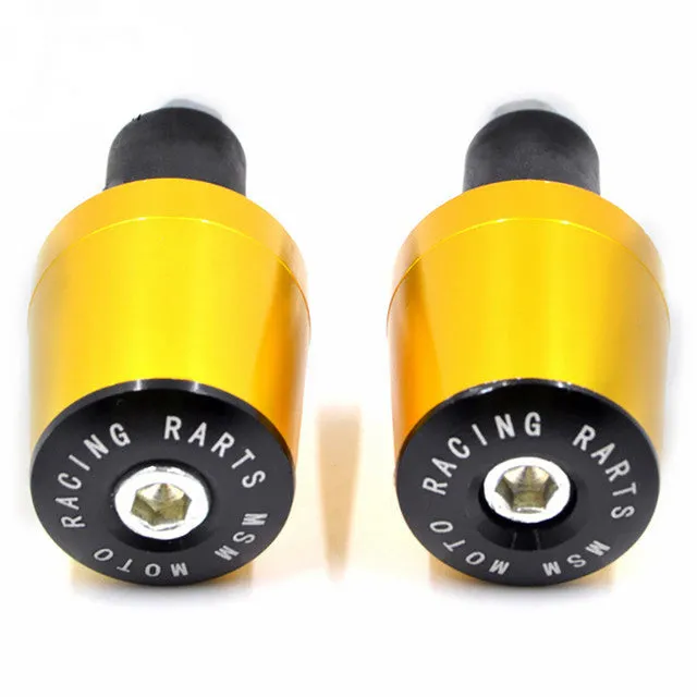 Motorcycle aluminium alloy handlebar block in gold colour on a handlebar end