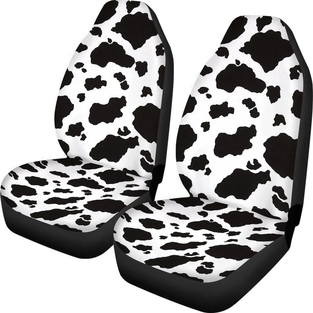 Universal fit cow spot leopard print retro style car seat cover set for front seats.