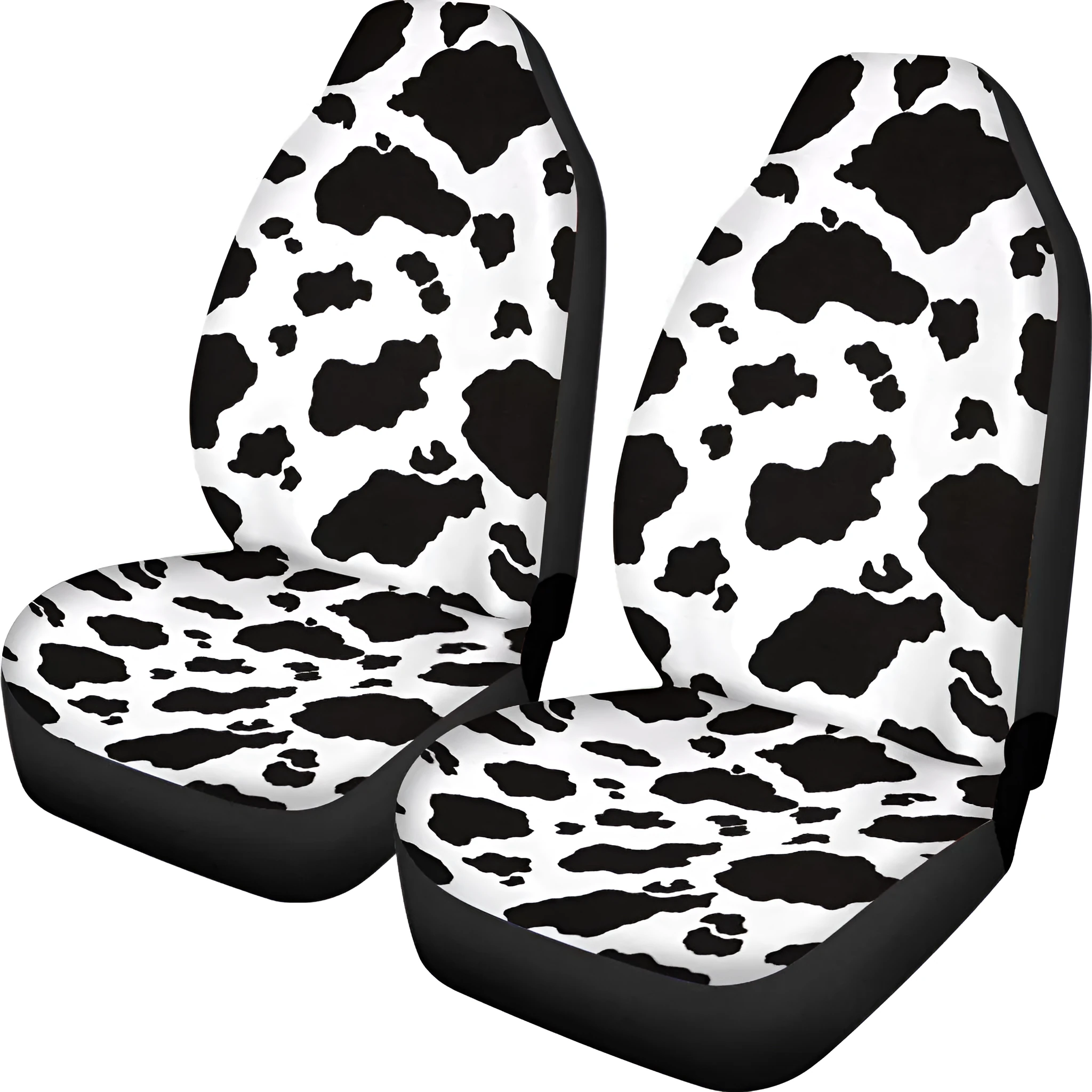 Universal fit cow spot leopard print retro style car seat cover set for front seats.