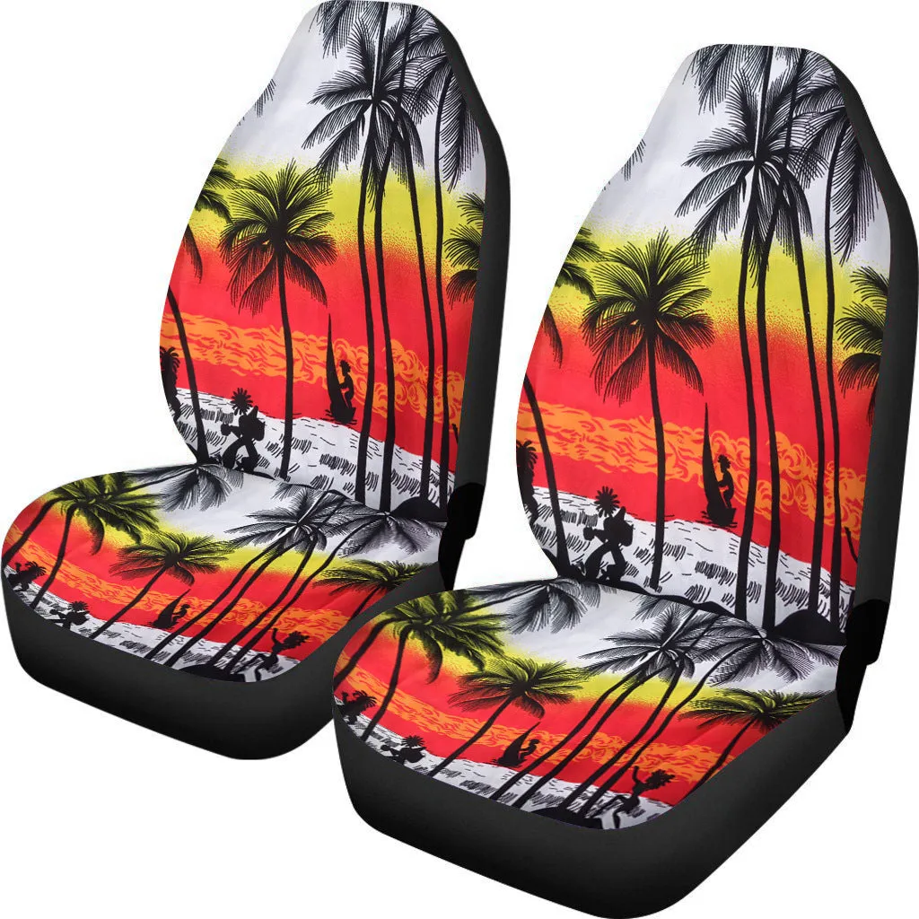 Universal fit cow spot leopard print retro style car seat cover set for front seats.