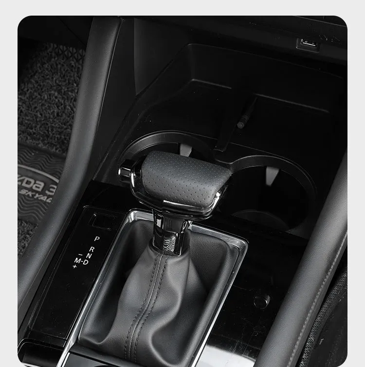 Genuine leather car gear shift knob in black and silver decoration