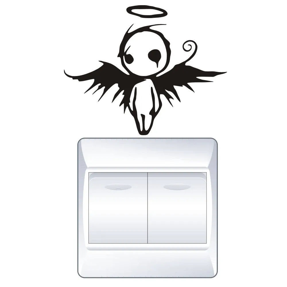 Retro gothic dark fallen angel PVC body sticker with geometric abstract pattern on white background, 10CMx13CM, black design