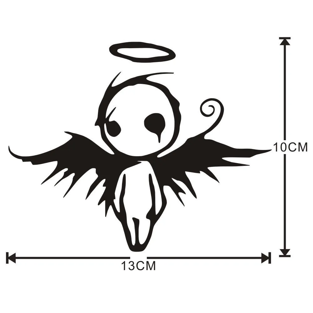 Retro gothic dark fallen angel PVC body sticker with geometric abstract pattern on white background, 10CMx13CM, black design