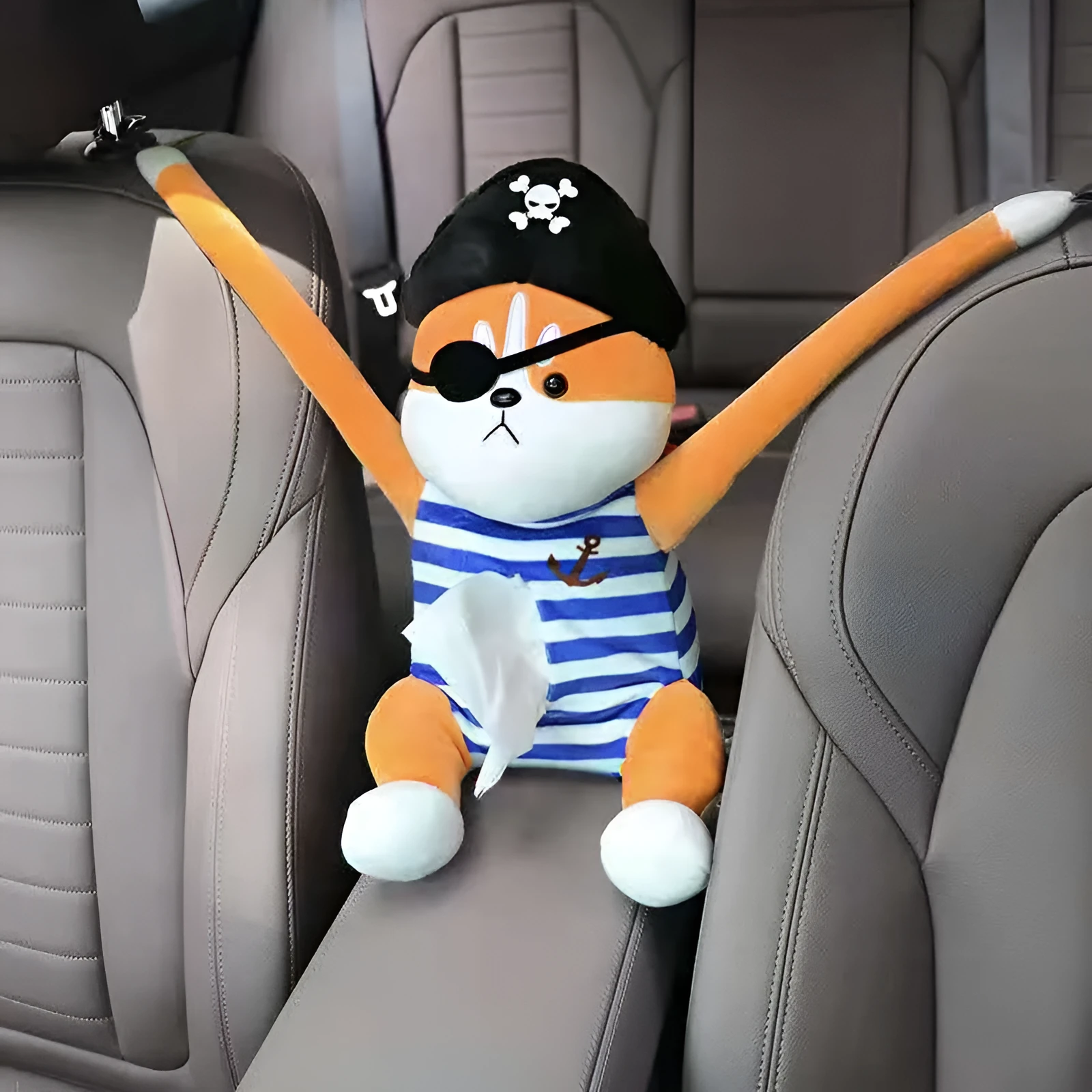 Plush car armrest hanging tissue box with lid, Captain Dog model, size 26x35cm