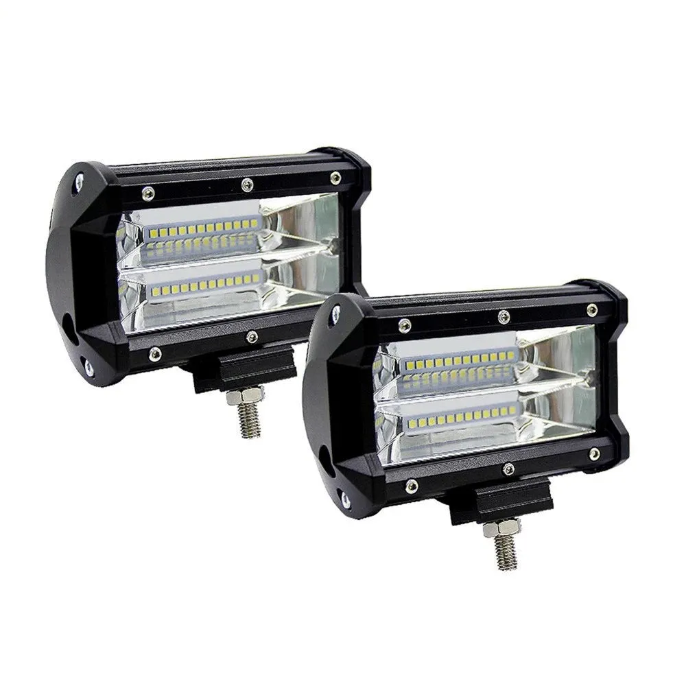 Black 5-inch LED off-road work light with aluminium housing mounted on a bracket