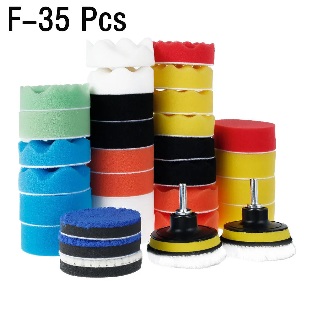 35-piece car polishing disc set with 80mm sponge pads and back fleece layer for 3-inch backing plate