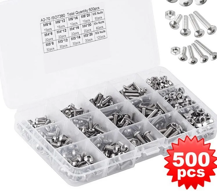 Stainless steel A2-70 pan head hexagon socket combination screw with matching nut in M4 thread size
