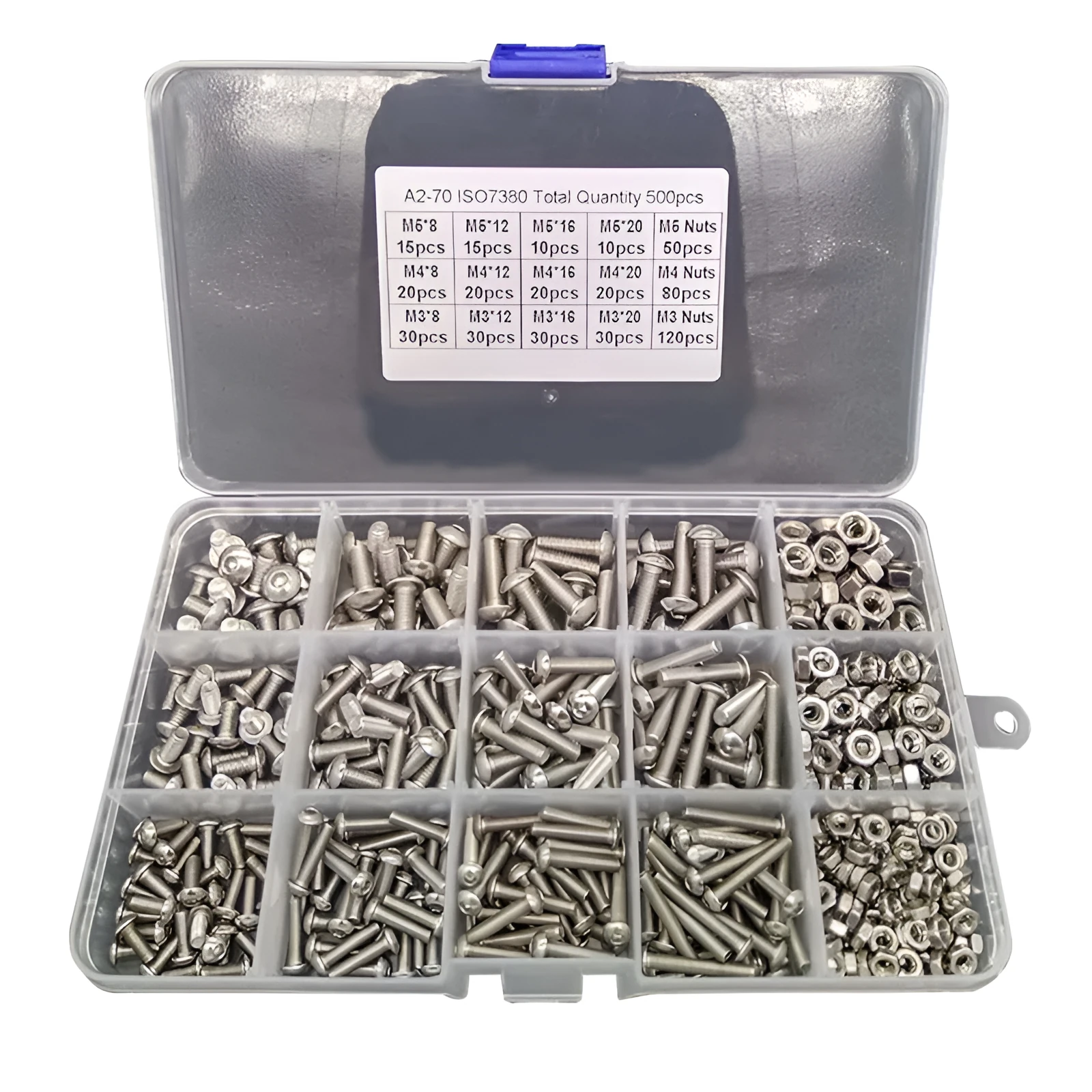 Stainless steel A2-70 pan head hexagon socket combination screw with matching nut in M4 thread size